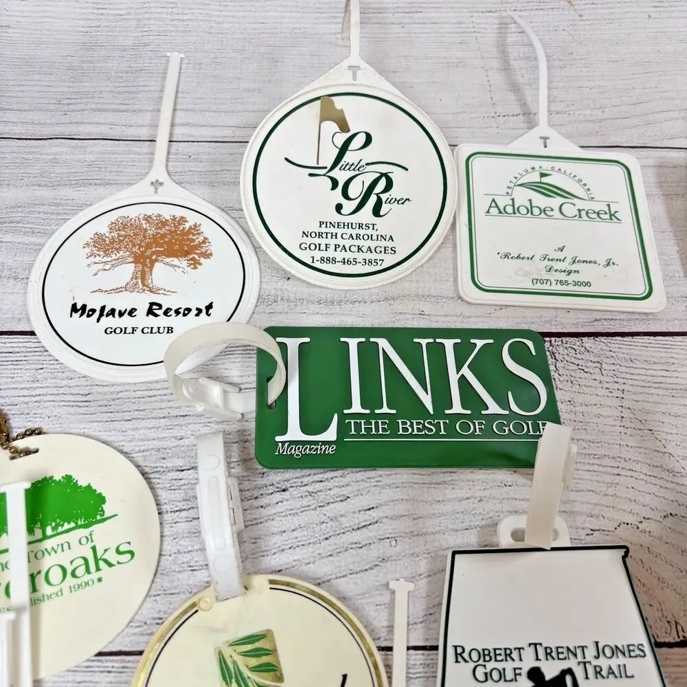 Vintage Golf Bag Tags Various Courses Lot 17 Plastic Whistler Nicklaus Adobe